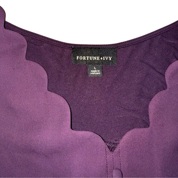 Fortune & Ivy Devora Scallop Detail Mixed Material Blouse Purple Size Large - Picture 8 of 9